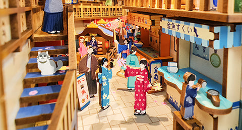 Fifijoy Festival Night Tour Wooden Book Nook Kit Bookshelf Insert