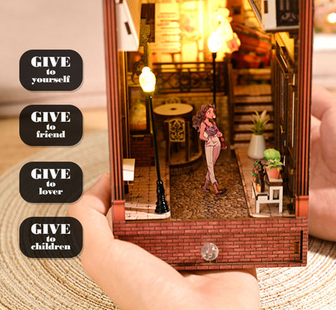 Fifijoy Bustling Street Scene Wooden Puzzle Book Nook Kit