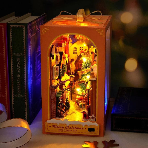 FIFIJOY Merry Christmas DIY Wooden Book Nook