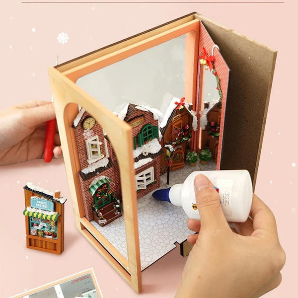 FIFIJOY Merry Christmas DIY Wooden Book Nook