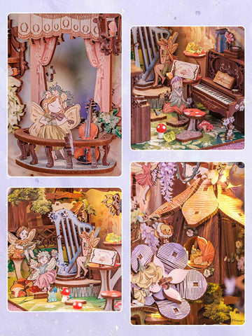 Fifijoy Flower Forest Concert Wooden Book Nook Kit