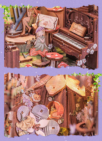 Fifijoy Flower Forest Concert DIY Wooden Booknook Kit