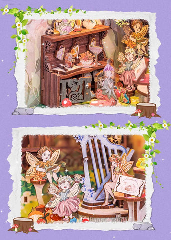 Fifijoy Flower Forest Concert DIY Wooden Book Nook Shelf Kit