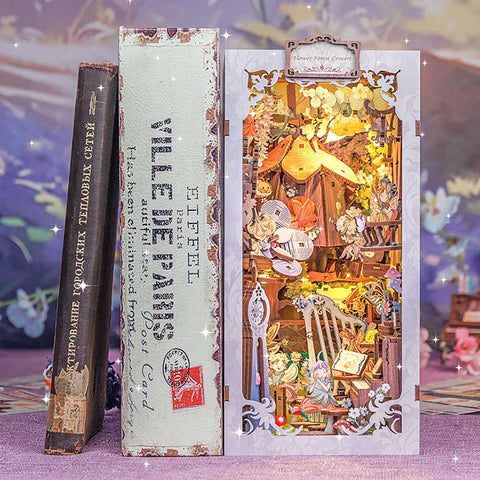 Fifijoy Flower Forest Concert DIY Wooden Book Nook Bookshelf Insert