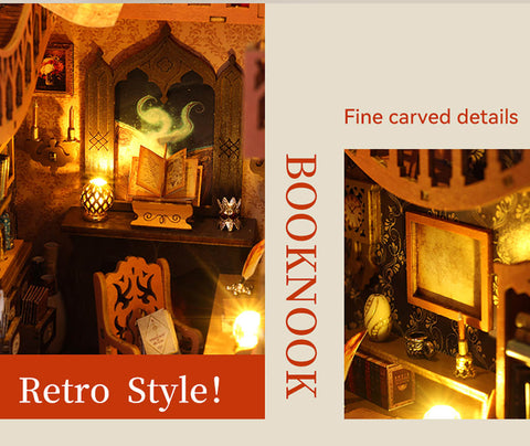 Fifijoy Magic Library 3D Wooden Book Nook Bookshelf Insert