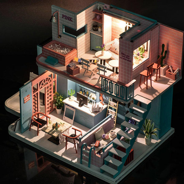 Pink Cafe DIY Miniature Dollhouse Kit