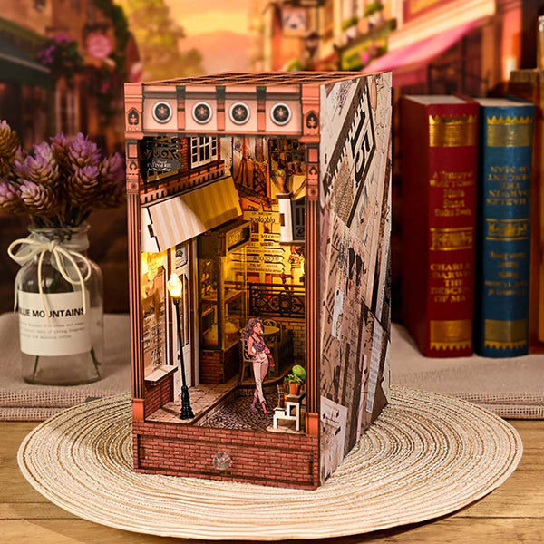 Bustling Street Scene Wooden Book Nook